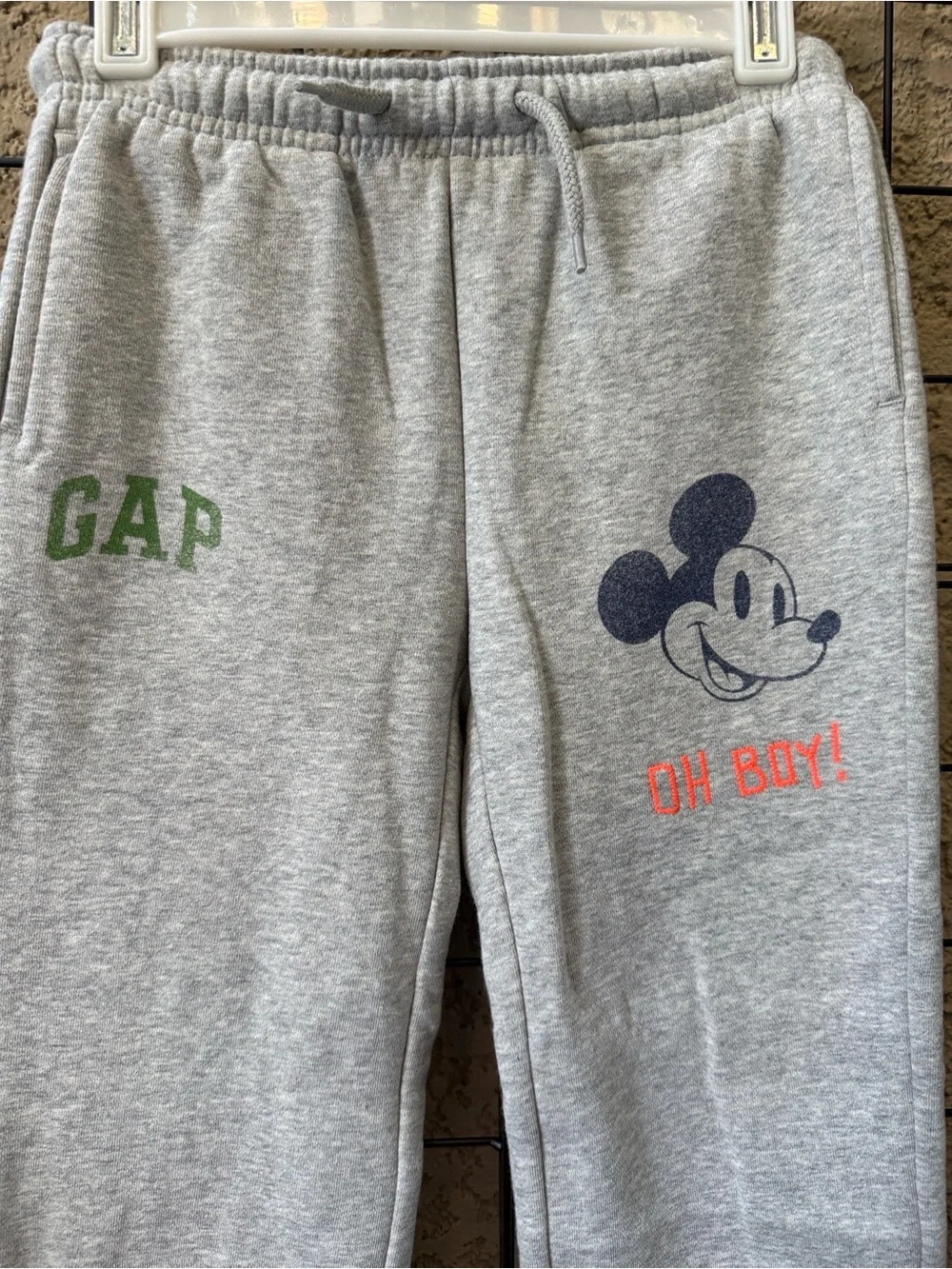 New GAP Kids Light Gray Mickey Mouse pants with Green & Coral Accents